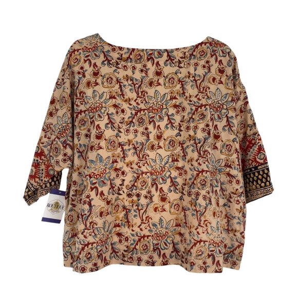 Pure Jill Womens Petite M Floral Print Boho Top 100% Organic Cotton Boxy Dolman - Picture 7 of 13